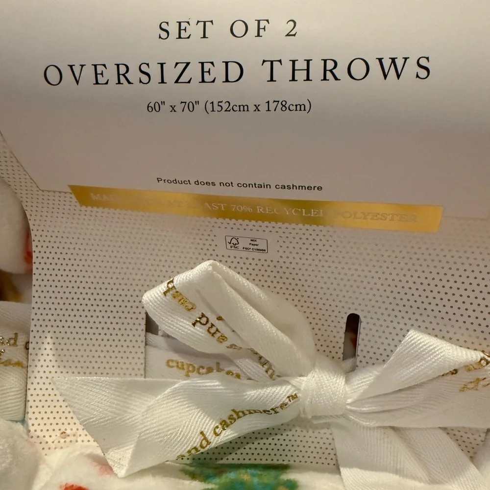 Super Cute Cupcakes and Cashmere Oversized Christmas Throws- Set of 2- NWT